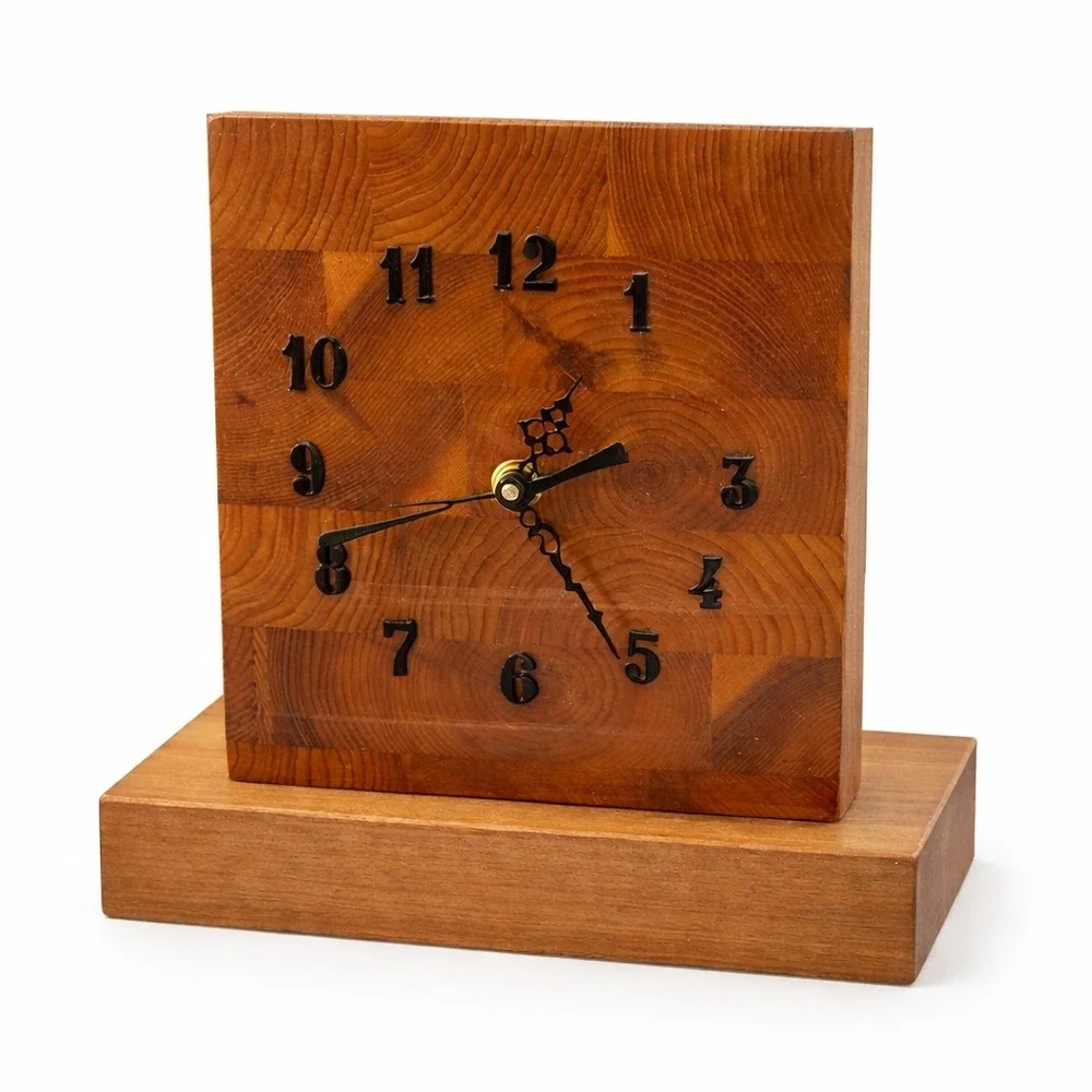 Rustic Handmade Butcher Block Wood Desk Clock Quartz‎ Farmhouse Lodge Decor